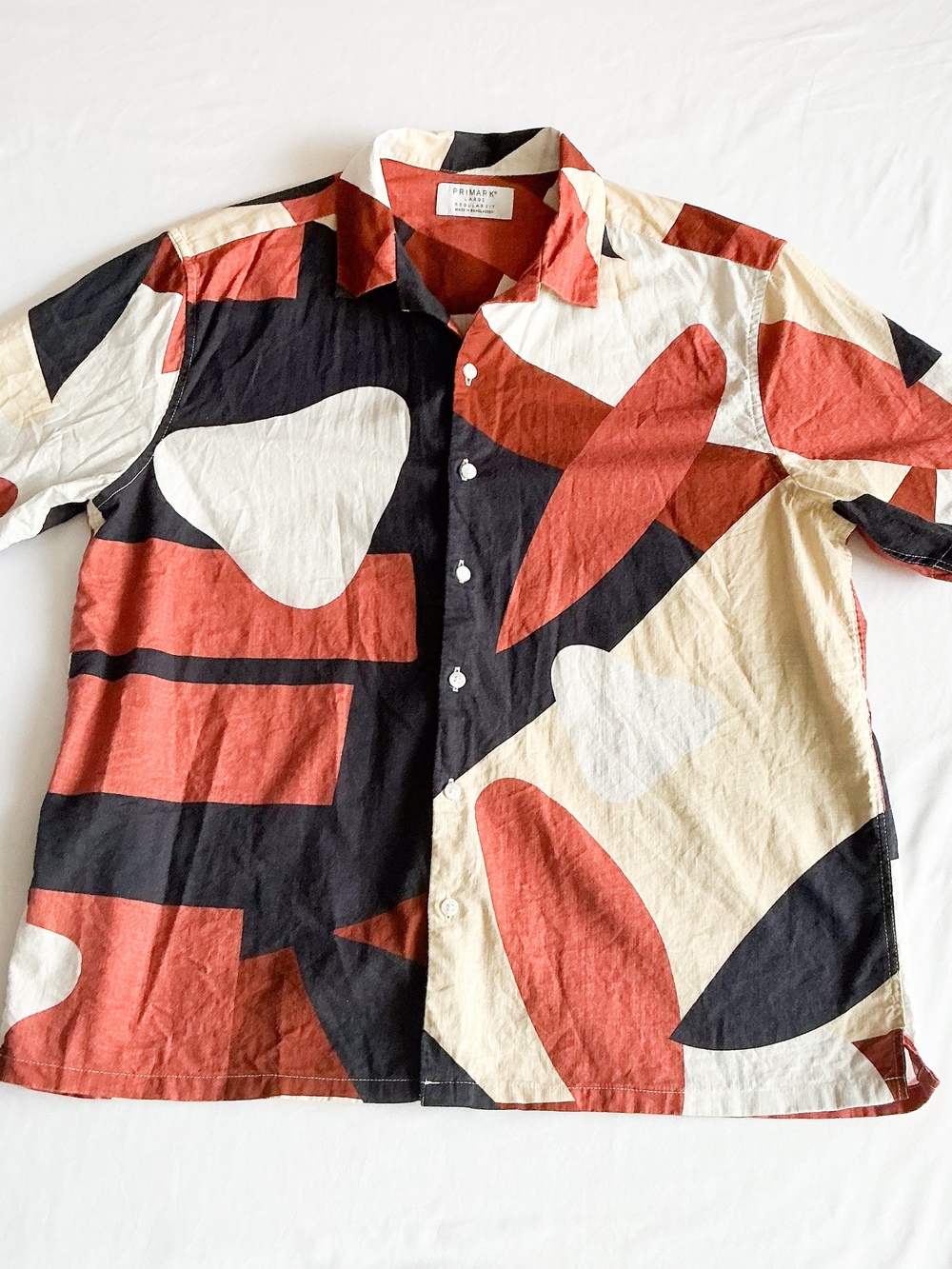 Primark Abstract Eclectic Geometric Print Short Sleeve Button-Up Shirt Mens Lrg